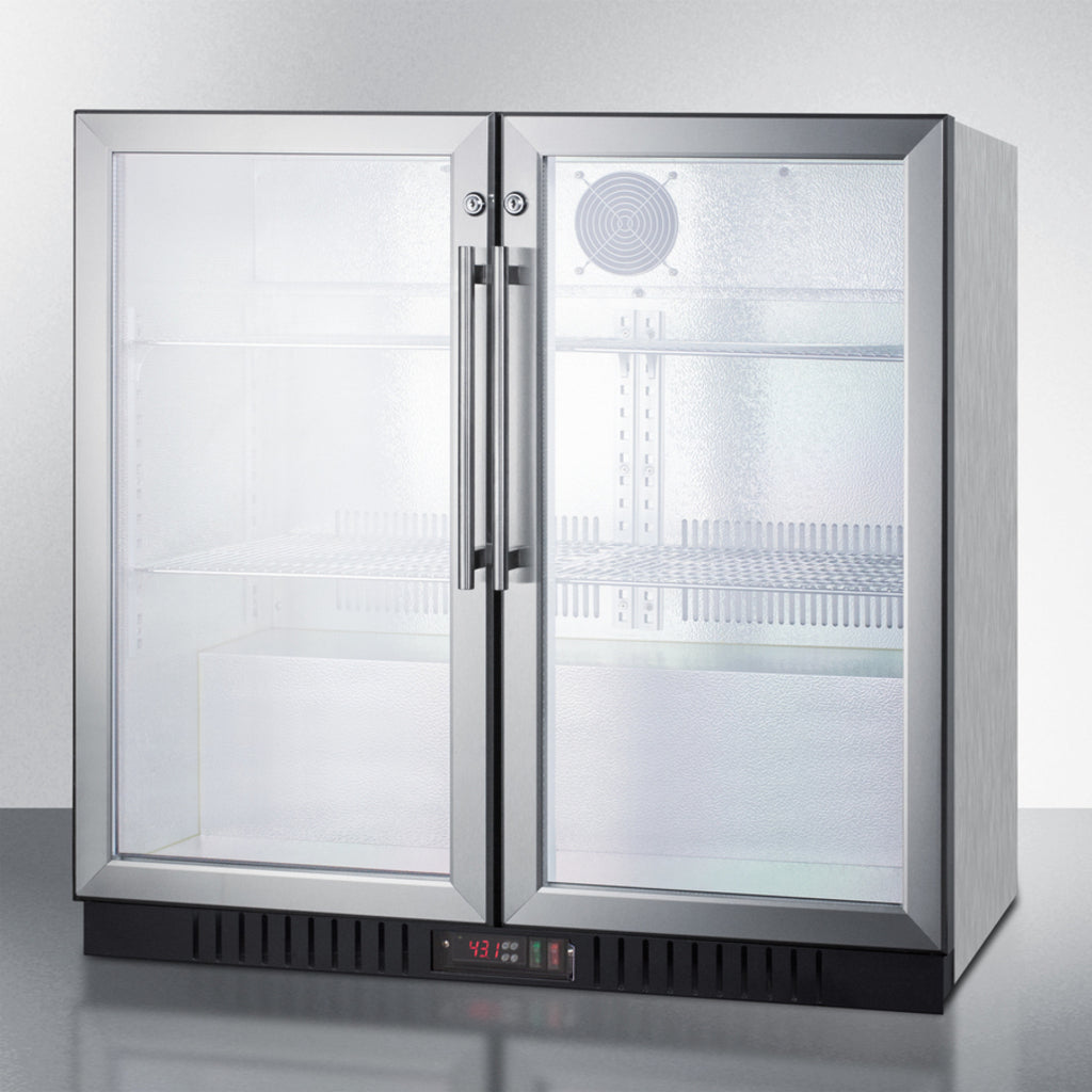 Summit SCR7012DBCSS 35.5&quot; Glass Door Bar Refrigerator, 2 Swinging Doors, Stainless Steel, 115v
