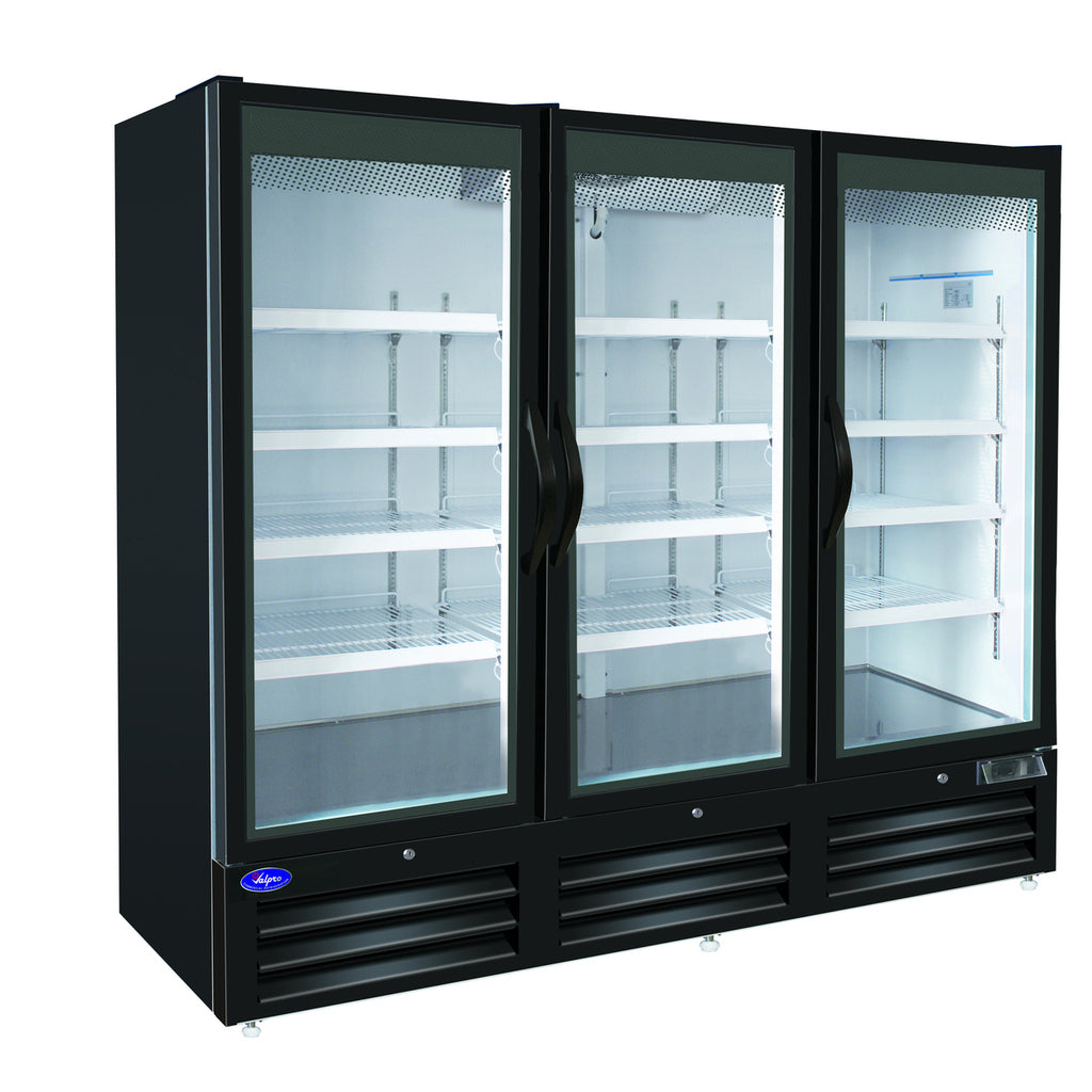 Valpro VP3F-72MDV, Three Full Glass Door 81" Merchandiser Freezer, Black Exterior, 72 cu.ft.