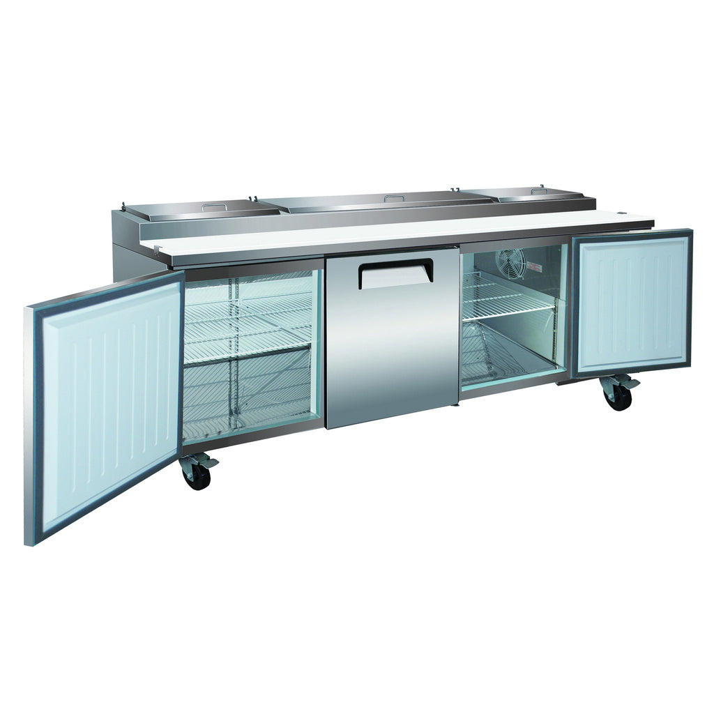 Valpro VPP94-HC, Three Door 94&quot; Pizza Prep Table Refrigerator