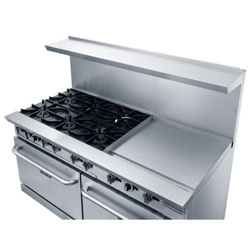 Dukers DCR60-6B24GM Gas Range w/ Six Burners, 24&quot; Griddle, (2) Standard Ovens, 324,000 BTU