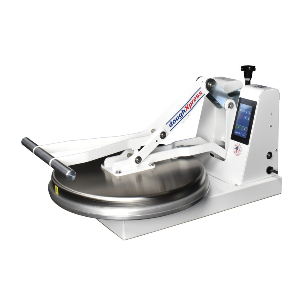 DoughXpress DM-18 Manual Pizza Dough Press, Heated Upper Aluminum Platen, 120v