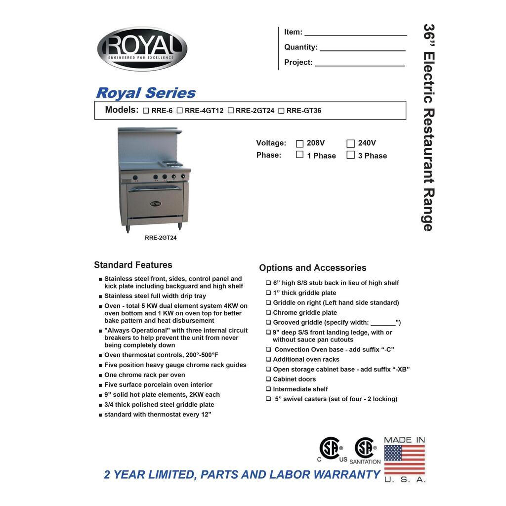 Royal RRE-6, Electric Six Burner Range with Oven