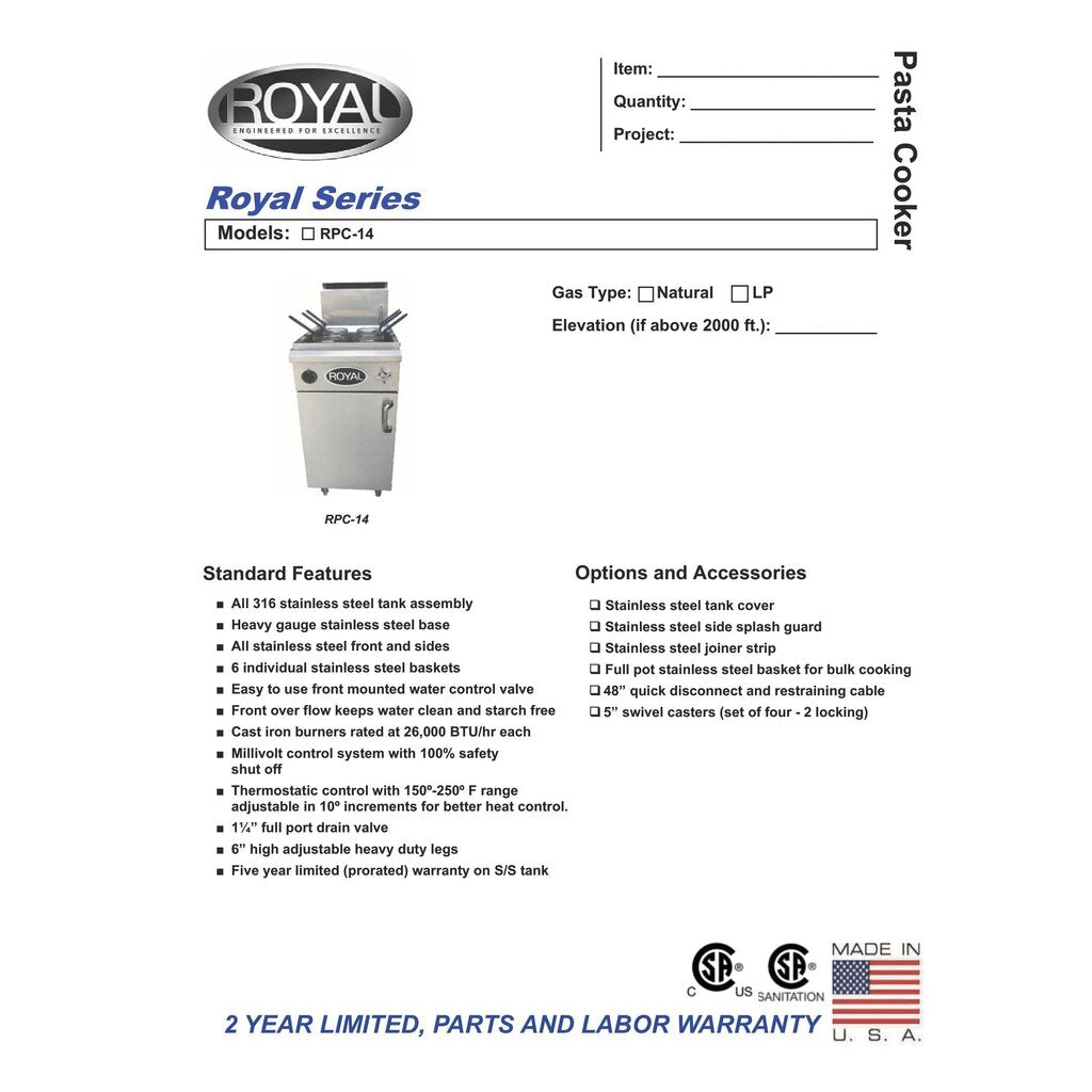 Royal RPC-14, Pasta Cooker