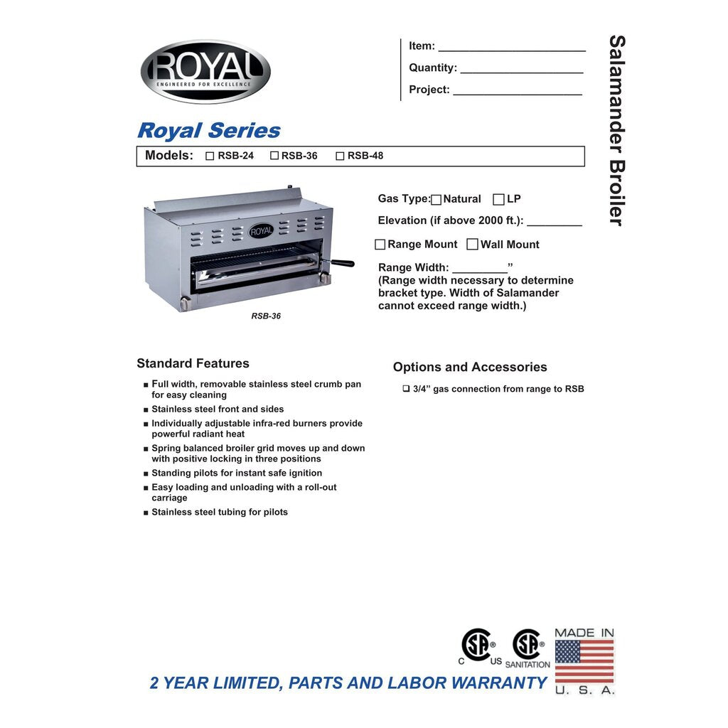 Royal RSB-36, 36&quot; Countertop Gas Salamander Broiler