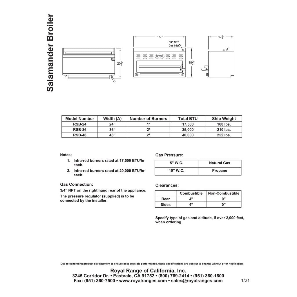 Royal RSB-36, 36&quot; Countertop Gas Salamander Broiler