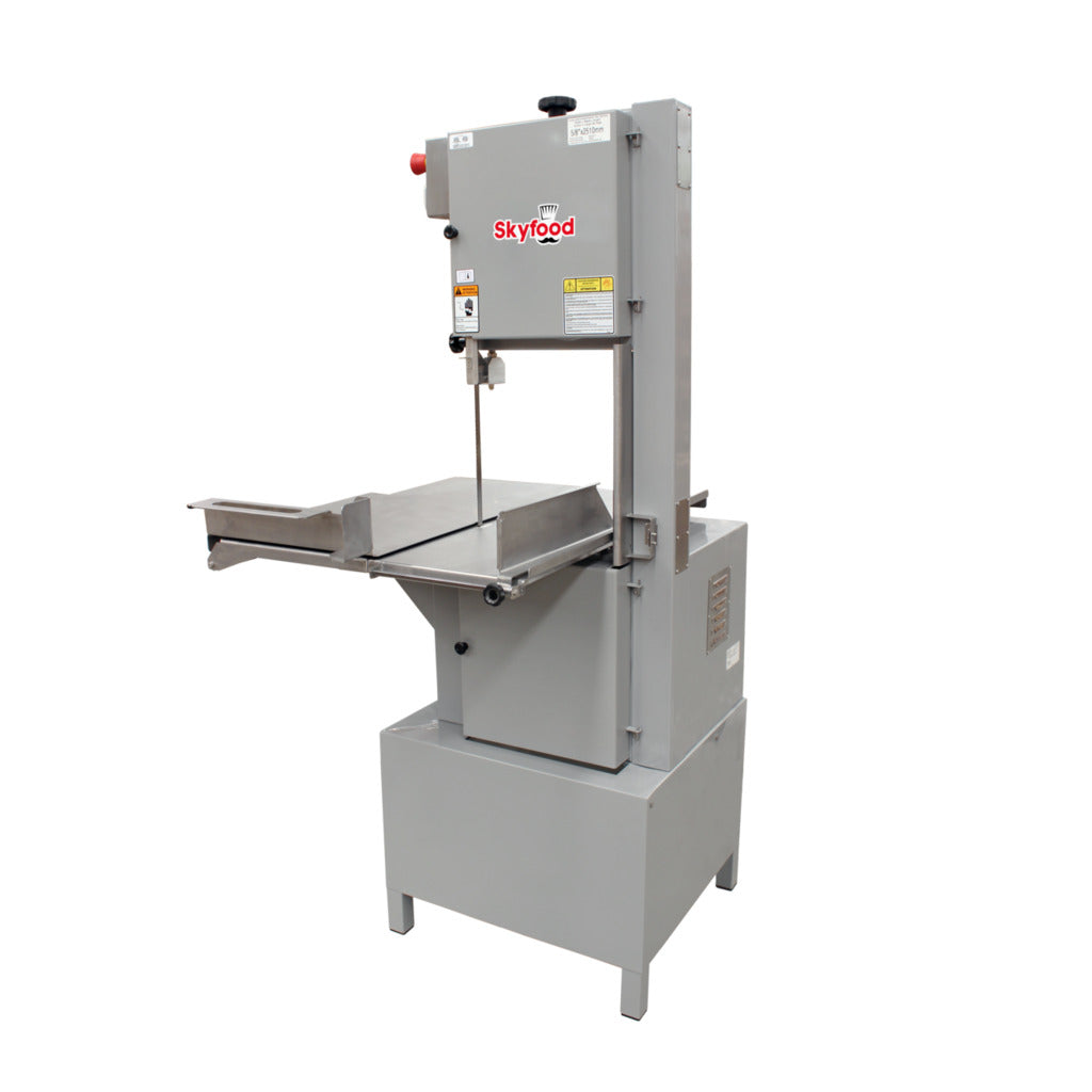 Skyfood SKEX Sierra para carne y huesos, hoja de 98 pulgadas, 1 HP, mesa deslizante y estacionaria, acero, 115 V
