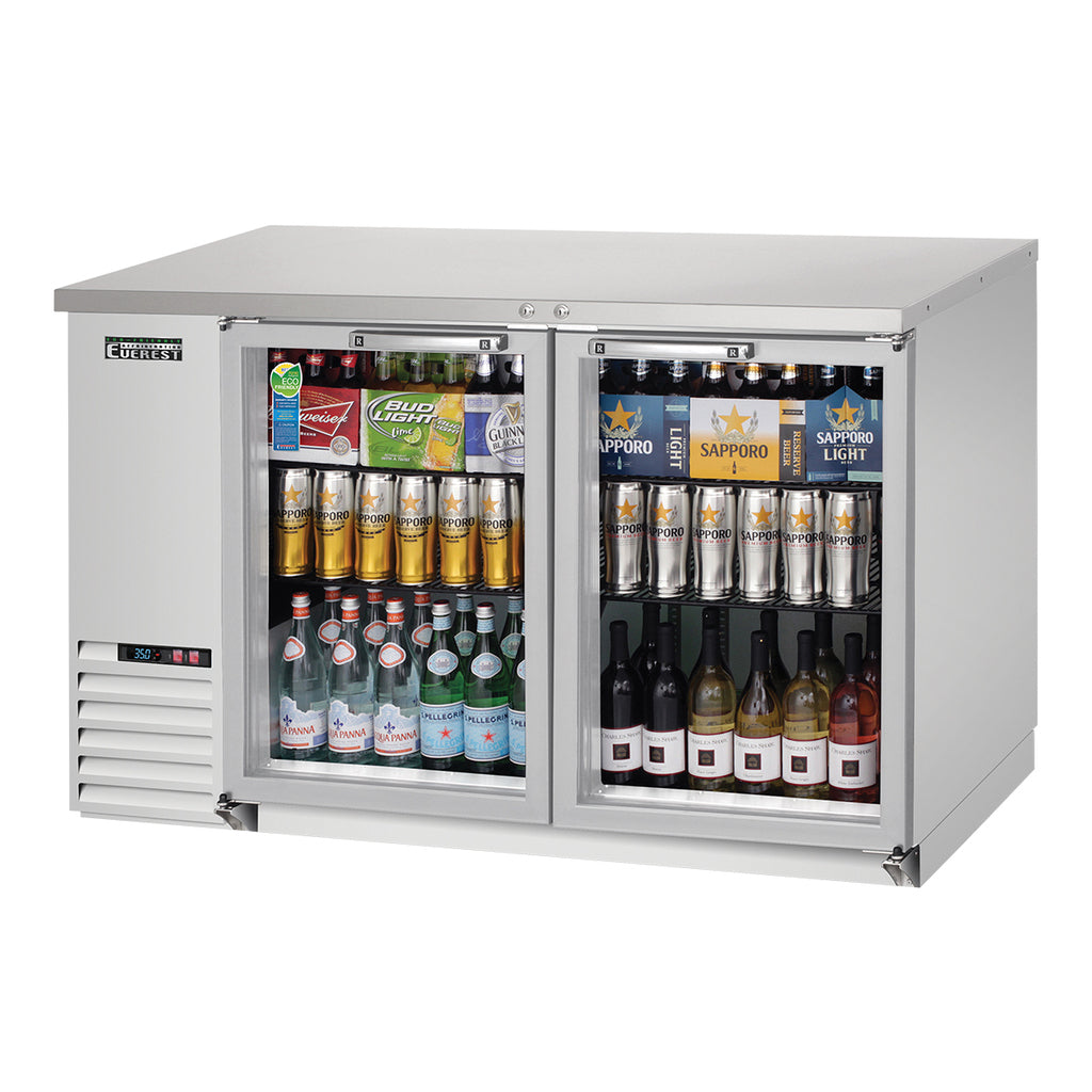 Everest EBB59G-SS, Two Door 57 3/4" Refrigerated Back Bar Cooler, Glass Swing Door