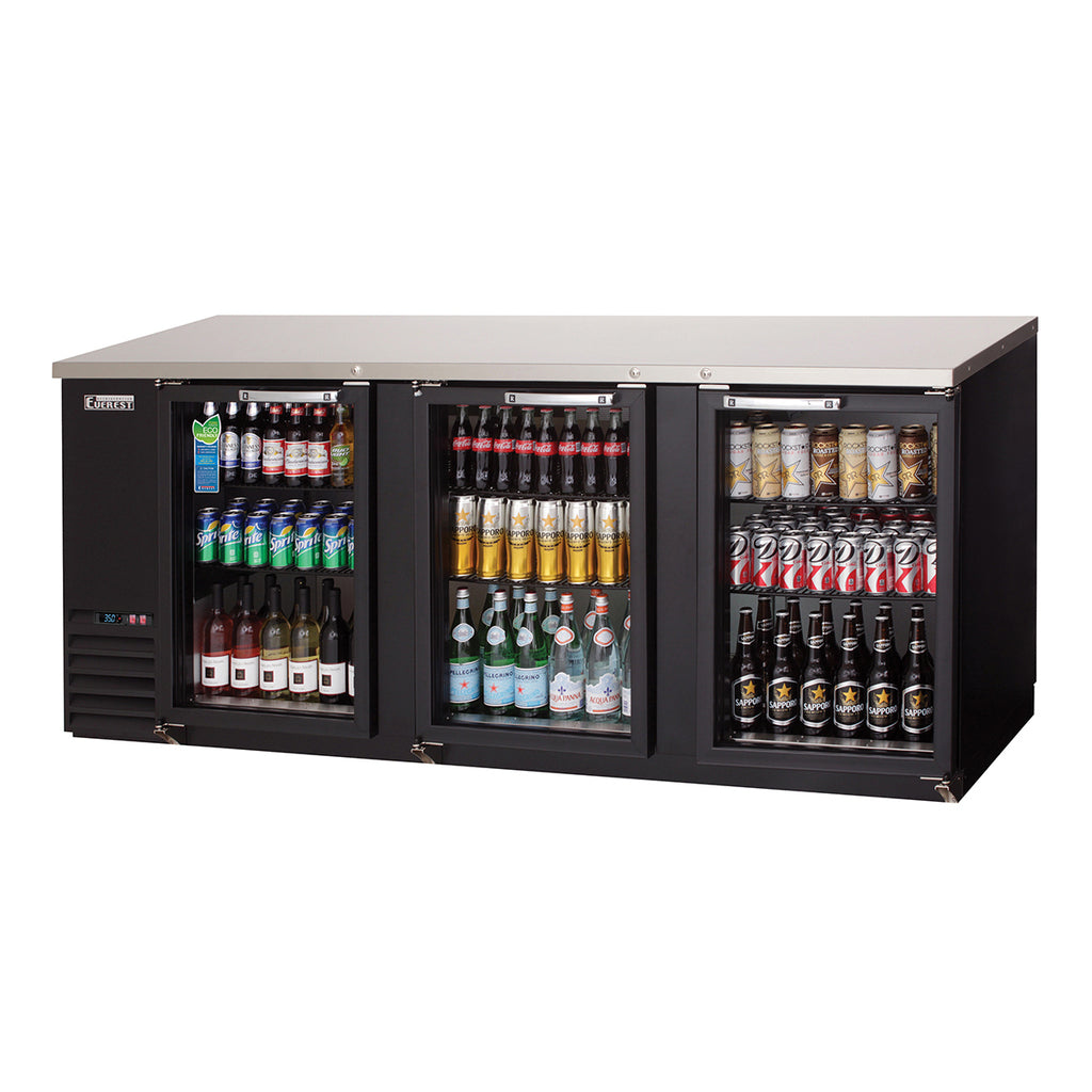 Everest EBB90G, Three Door 89 1/4" Refrigerated Back Bar Cooler, Glass Swing Door
